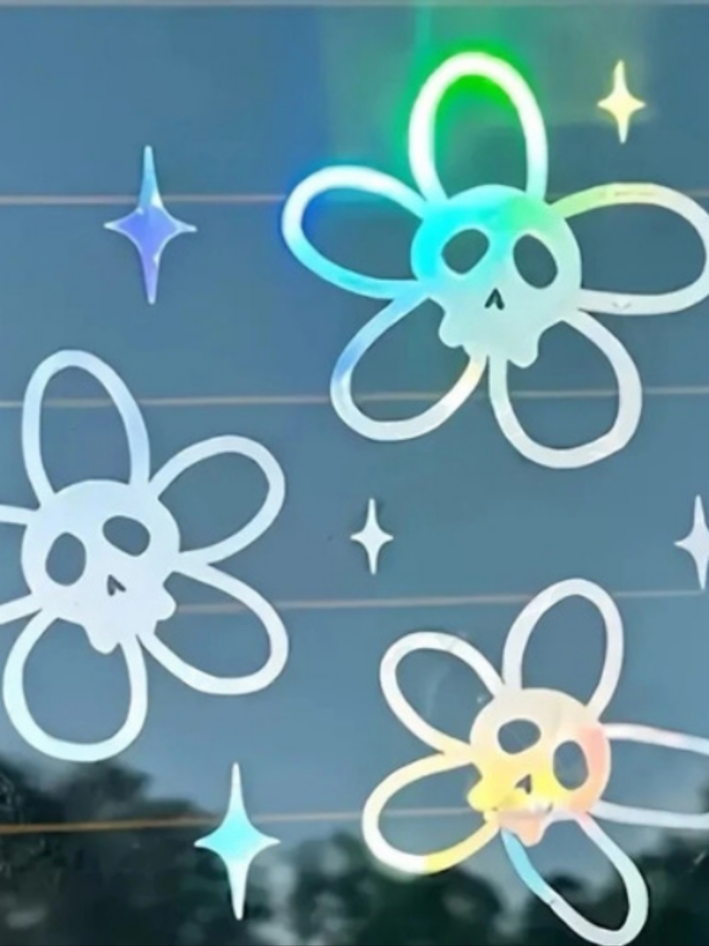 Floral Decals White & Blue Window Decal
